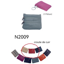 Porte-Monnaie Porte-Clés Noir en Cuir Véritable