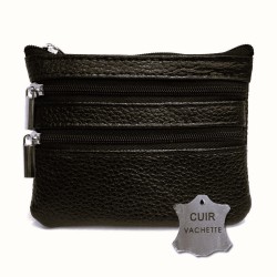 Porte-Monnaie Multi-Poches Marron en Cuir Véritable