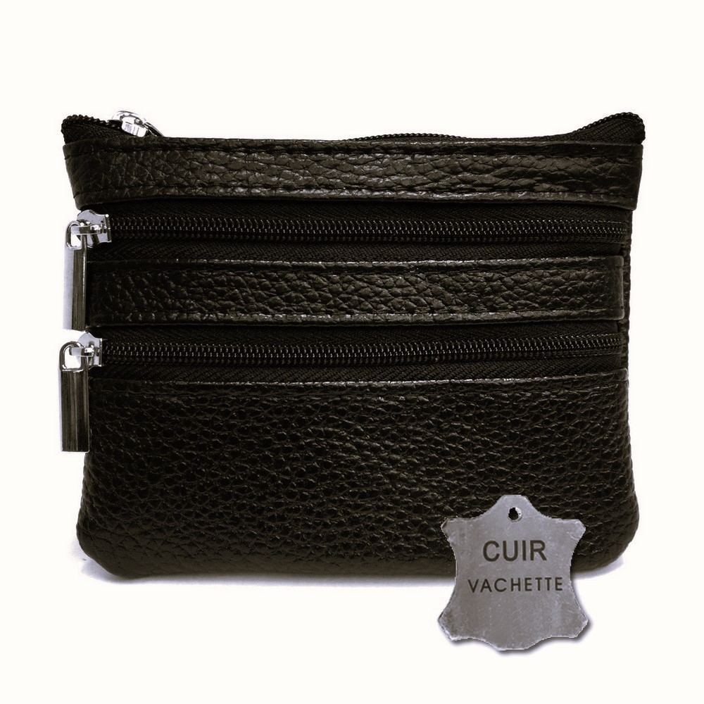 Porte-Monnaie Multi-Poches Marron en Cuir Véritable