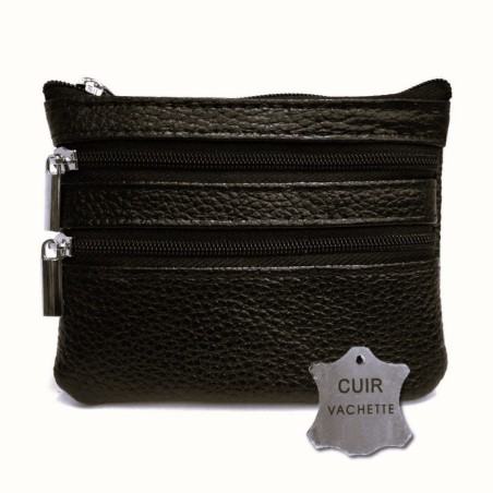 Porte-Monnaie Multi-Poches Marron en Cuir Véritable