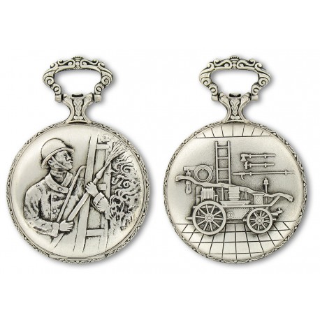 Montre de Poche à Thème Décor Sapeurs-Pompiers Viel Argent