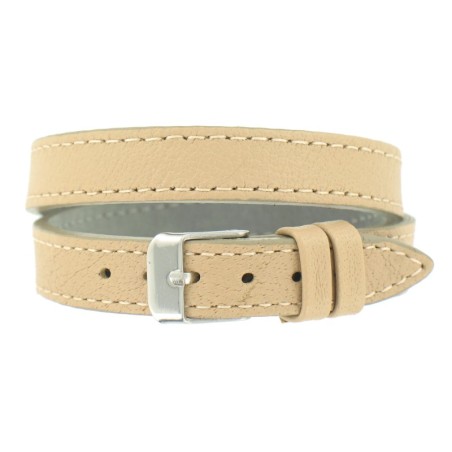 Bracelet de Montre 08mm Beige Double Tour en Cuir de Fabrication Artisanale