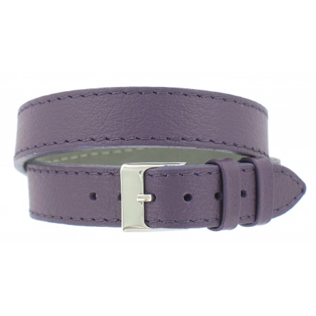 Bracelet de Montre 08mm Mauve Double Tour en Cuir de Fabrication Artisanale