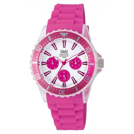 Montre Femme Analogique Quartz Fuchsia en Silicone Q&Q ZA00J003