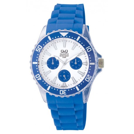 Montre Femme Analogique Quartz Bleue en Silicone Q&Q ZA00J004