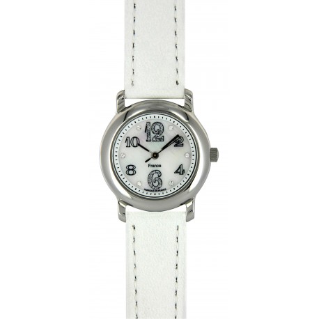 Montre Femme Acier Cadran Nacré Blanc Quartz 5ATM Made In France