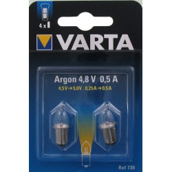 2 Ampoules Lampe Torche Argon Blanche 4,8 Volts 0,5 A-730 Varta - 1