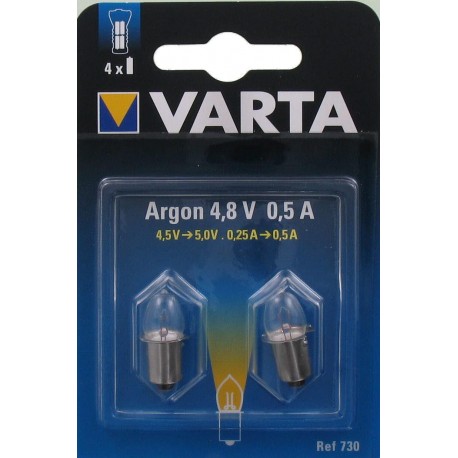 2 Ampoules Lampe Torche Argon Blanche 4,8 Volts 0,5 A-730 Varta - 1