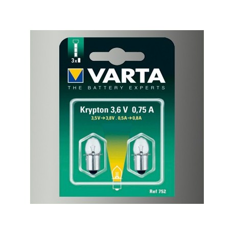 2 Ampoules Lampe Torche Type Krypton Blanche 3,6 Volts 0,8 A-Varta 752 - 1