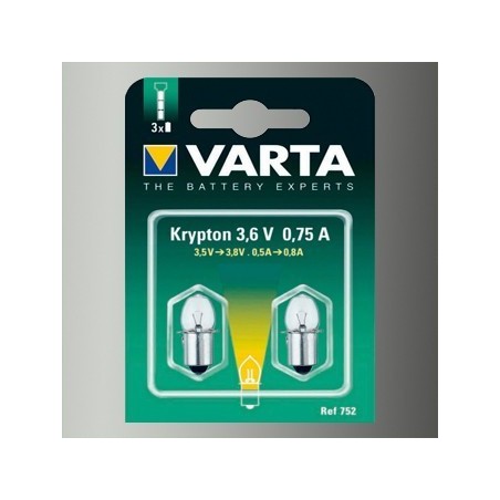 2 Ampoules Lampe Torche Type Krypton Blanche 3,6 Volts 0,8 A-Varta 752 - 1