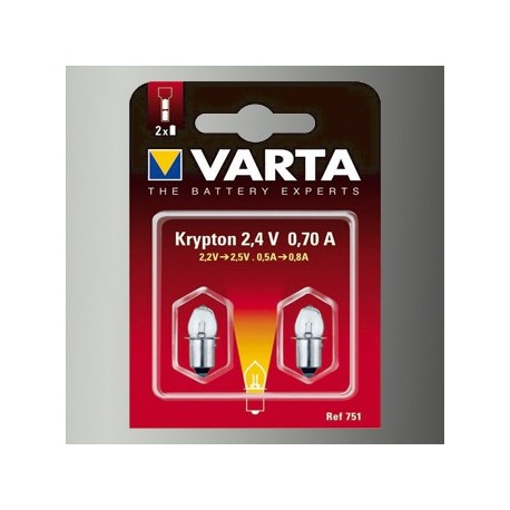 2 Ampoules Lampe Torche Type Krypton Blanche 2,4 Volts 0,7 A-Varta 751 - 1