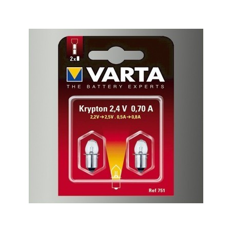 2 Ampoules Lampe Torche Type Krypton Blanche 2,4 Volts 0,7 A-Varta 751 - 1