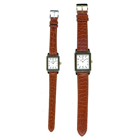 Duo de Montres Homme et Femme Rectangulaires en Acier Bicolore avec Cadran Blanc chiffres arabes et Index 3ATM