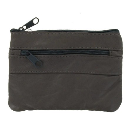Porte-Monnaie Multi-poches Gris en Cuir Véritable 120x80x10mm
