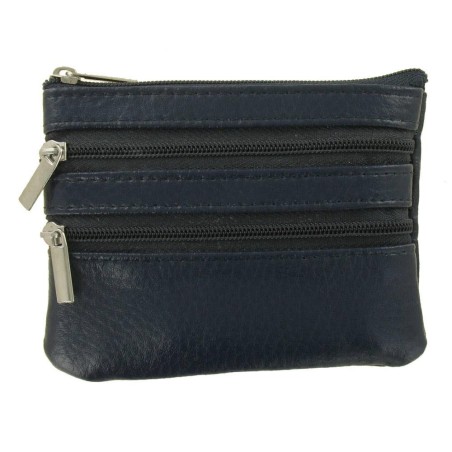 Porte-Monnaie Multi-Poches Bleu en Cuir Véritable 110x85x10mm