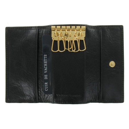 Porte-Clés Noir Spirit en Cuir Véritable 110x60x15mm