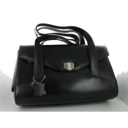 Sac à Main à Bandoulière Noir en Cuir Véritable 300x180x110mm