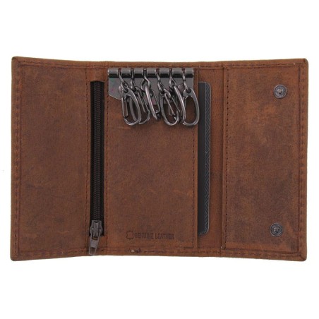 Porte-Clés Marron Lupel en Cuir Véritable 107x60x15mm